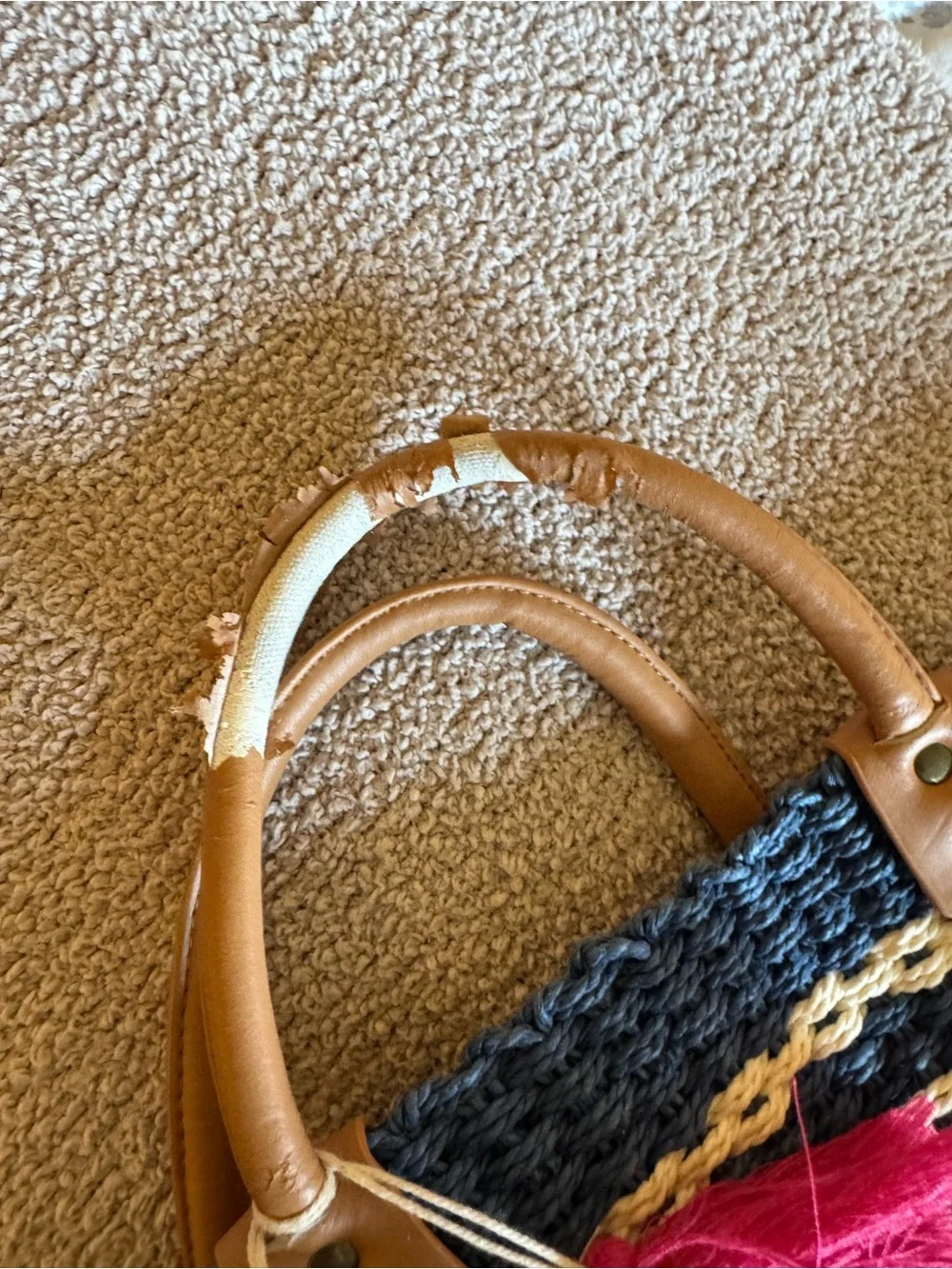 indigo soul Navy and White Woven Tote with Multicolor Tassel